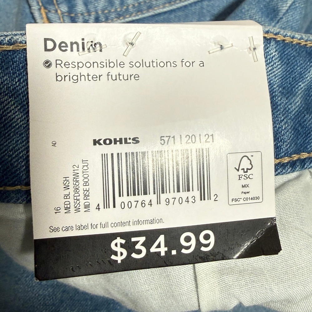 Sonoma Goods for Life Womens Mid-Rise Bootcut Stretch Jeans Light Wash Size 16 - Picture 9 of 12
